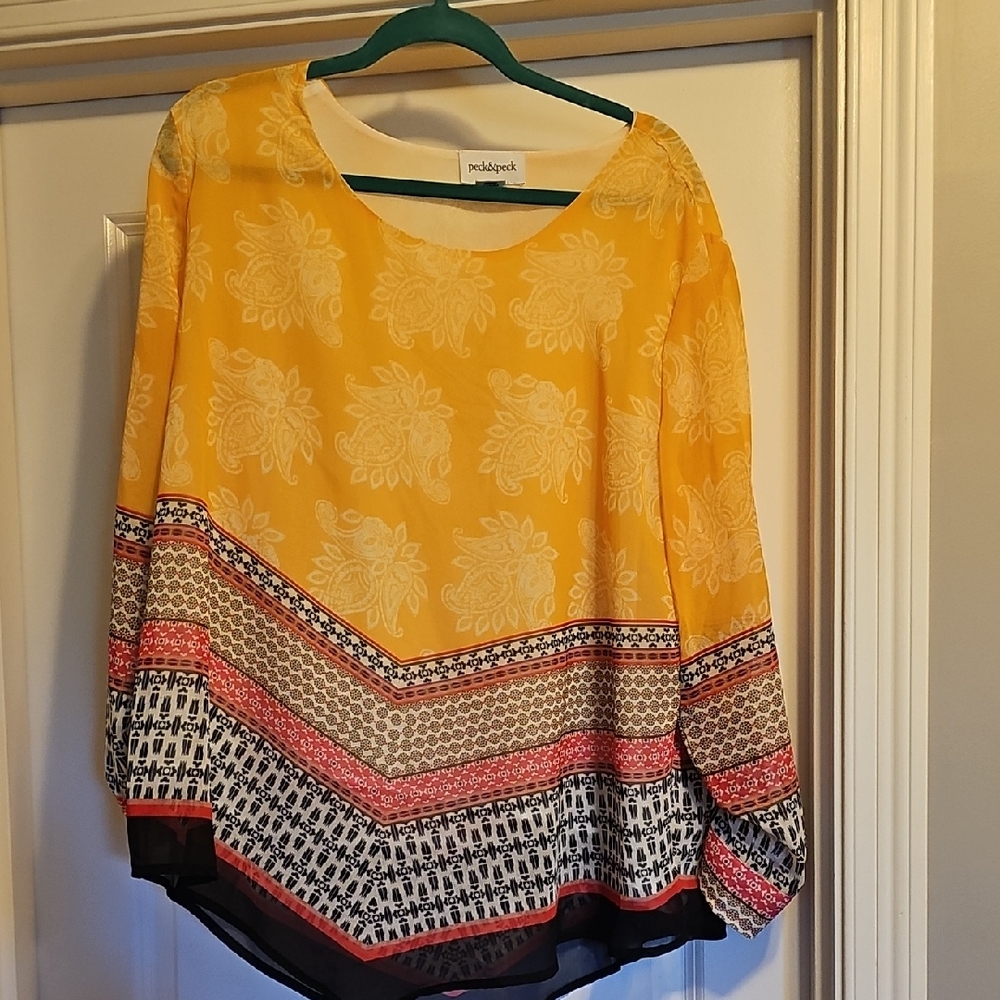 Peck & Peck Yellow and Black Patterned Blouse